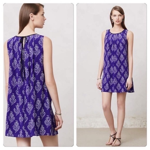 Anthropologie/Maeve Silk Purple Print Dress - Picture 2 of 9